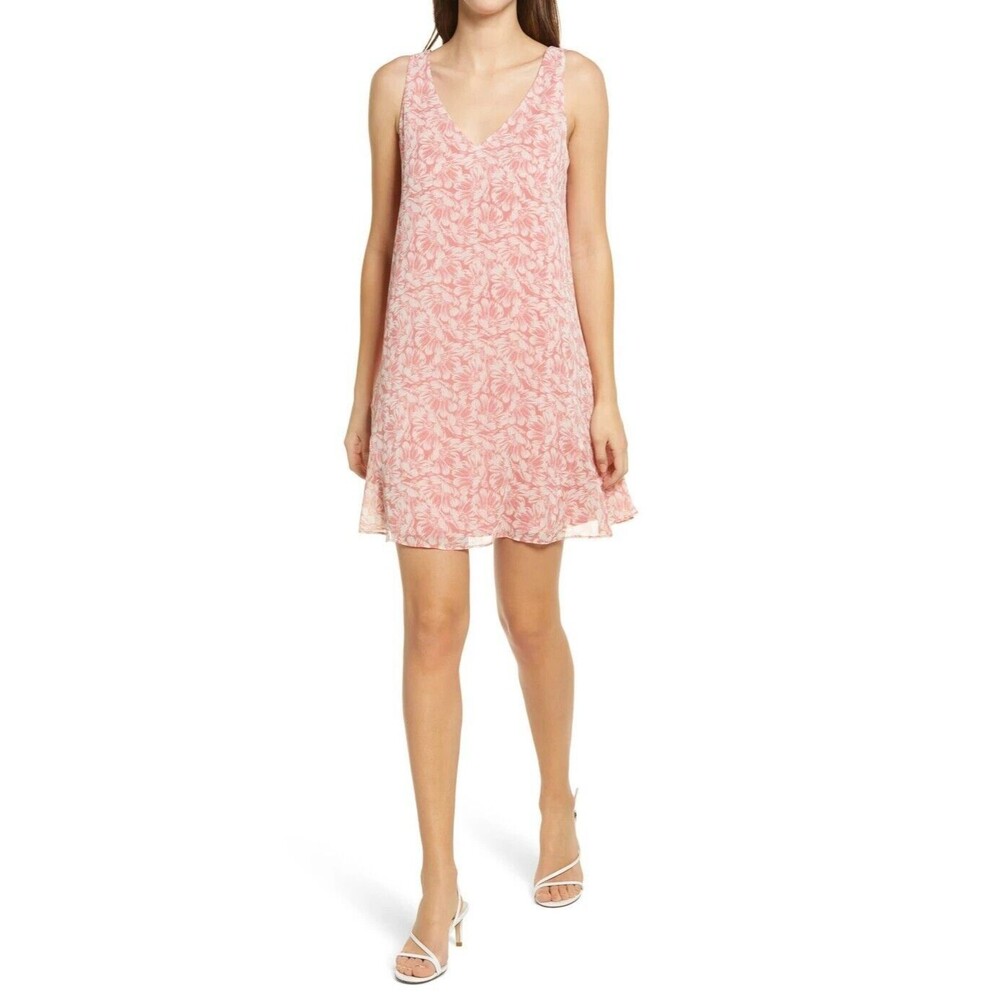 Charles Henry Floral Shift Mini Dress Swing Pink White Chiffon Spring S